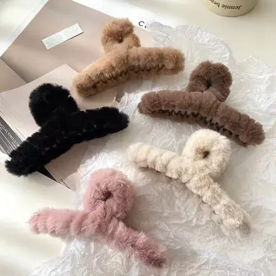 Plüsch-Haarspange hochwertiger koreanischer Stil große 12 cm Haarspange für die Rückseite des Kopfes Haiclip faule Haarspange - 2