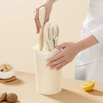 Kitchen knife set with chef, fruit, peeling knives, scissors and holder - 4