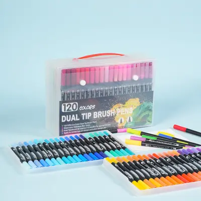 Amazon Cross-Border beliebtes wasserbasieres zweispitziges Marker-Set mit Farben, Hook-Line-Stift, Maltift mit weicher Spitze, direkter Fabrikatverkauf