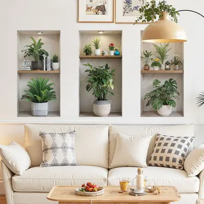 Frameless Potted Plant Shelf Wall Sticker Painting for Living Room, Model 69210