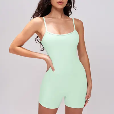 Dar askılı arkası açık kadın yoga tulumu, slim fit spor tek parça - 7