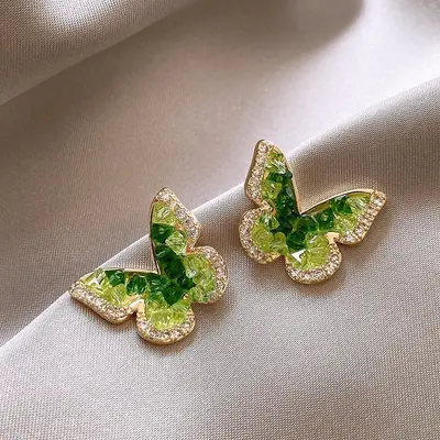 Grenzüberschreitende europäische und amerikanische grüne Zirkon-Blumen-Geometrie-Ohrringe, vielseitige Ohrringe, leichtes Luxus- und hochwertiges Ohring-Design - 10