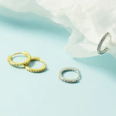 Women's Small Rhinestone Hoop Ear Clips Wearable While Sleeping
