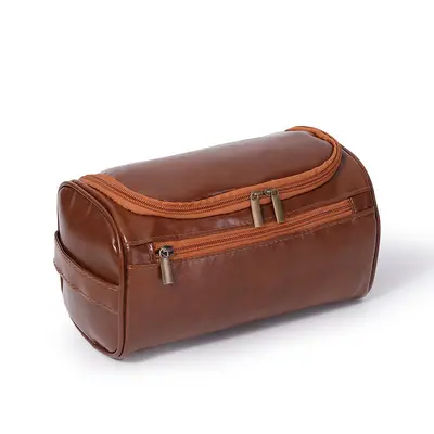 Retro PU Cosmetic Bag, Large Capacity, Waterproof, Hangable