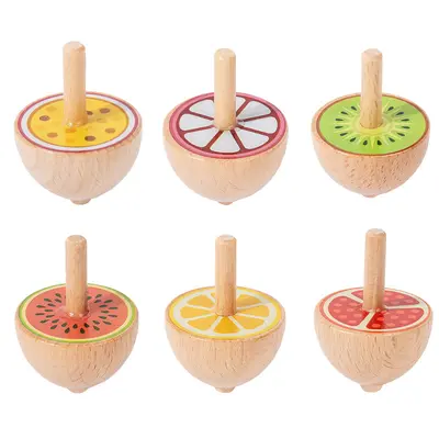 Wooden mini spinning tops, fruit and animal shaped - 7