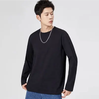 Unisex Solid Color Loose Long-Sleeve Round-Neck T-Shirt, White