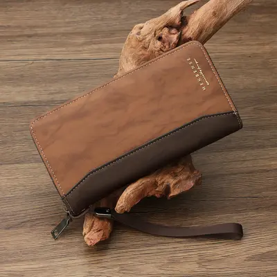 Men's Long Wallet, Matte Patchwork, Multifunctional Clutch Bag - 9