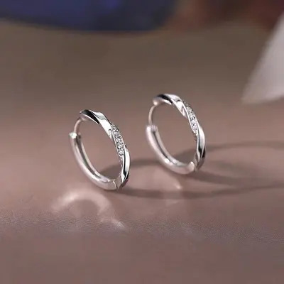 Women's 925 Sterling Silver Plain Hoop Earrings with Post