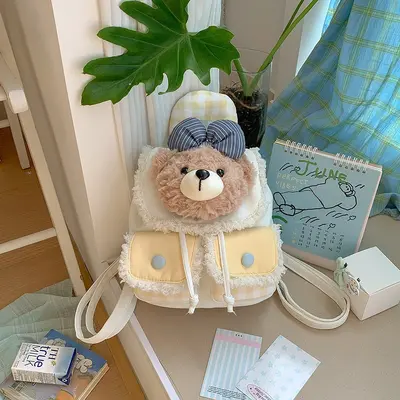 Cartoon Bear Plush Backpack, Casual Student School Bag - 12