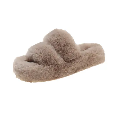 Women's Plus Size Fluffy Slippers, Non-Slip Cotton House Slippers