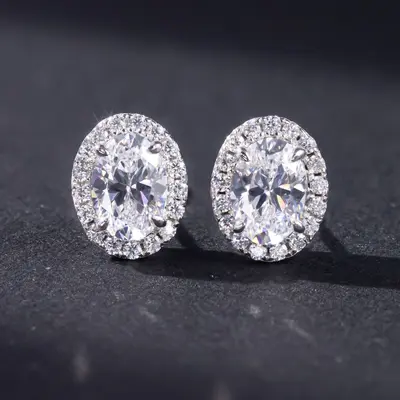 1-3 karat yumurta kesim moissanit küpe, S925 gümüş, kadın