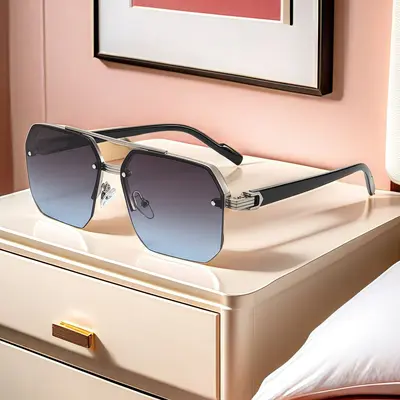 Polygonale Herren-Sonnenbrille mit Doppelsteg und UV-Schutz - 4