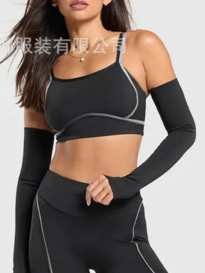 Women's Long Sleeve Yoga Top with High-Waist Sports Shorts, High Elasticity