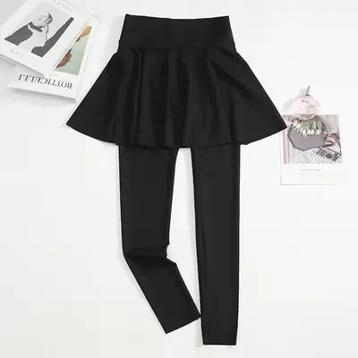 Plus Size Faux Two-Piece Yoga Tennis Skirt Pants, Quick-Dry, High Waist - 8