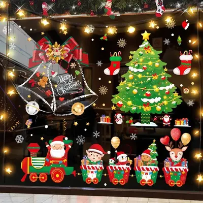 Santa Claus Tree Static Window Sticker Set