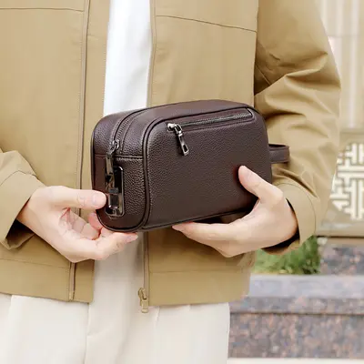 Men's Clutch Bag, Large Capacity, Fingerprint Lock, Coin Compartment - 11