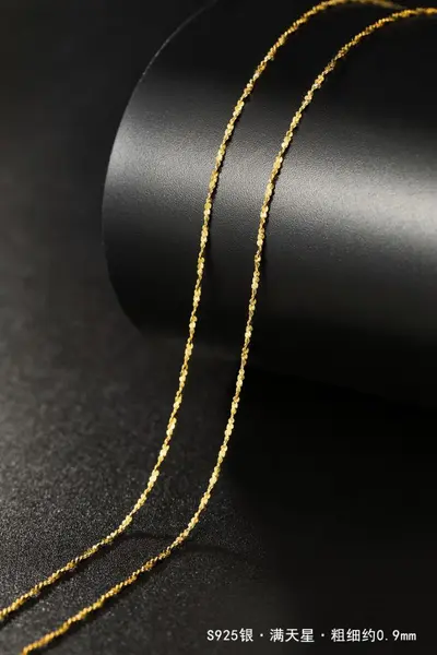 925 sterling silver necklace, thin chain, 18K gold plated - 10