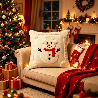 Amazon Weihnachts-Kissenbezug gesteppt kreativ Feiertagsatmosphäre Plüsch-Dekokissen Wohnzimmer Sofa Schlafzimmer Rückenkissen - 7