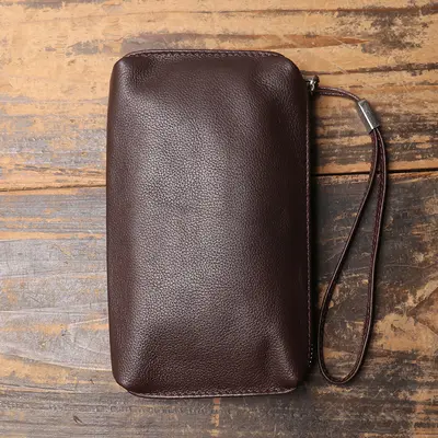 Men's Genuine Leather Clutch and Long Wallet, Soft Leather, Zipper, Cowhide - 8
