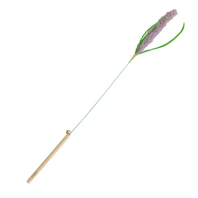 Lavender Cat Teaser Wand, Long Handle with Bell Toy