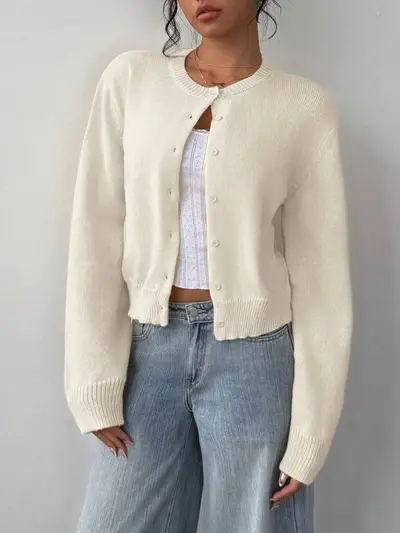 Damen Langarm-Strickjacke, weich, kurz, locker geschnitten - 12