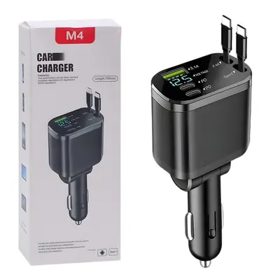 1-to-5 Smart Car Charger with Retractable Built-in Cable