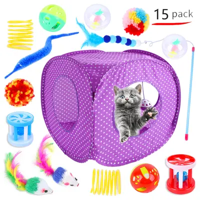 新款现货 猫玩具套装15件套 猫帐篷多款组合宠物玩具猫用品