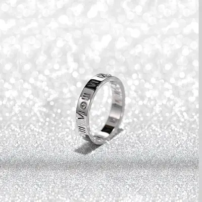 Edelstahl-Ring mit römischen Ziffern und Zirkonia - 7