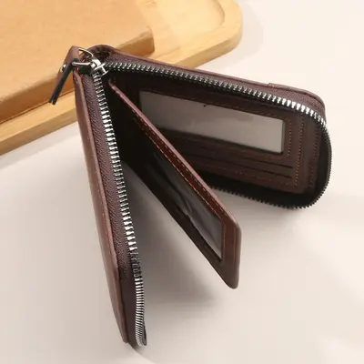 Men's Short Horizontal Tri-Fold Wallet with Zip Coin Pocket, Retro - 4
