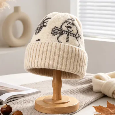 Mädchen-Strickmütze mit Schneemann-Jacquard, Ohrenschutz - 10