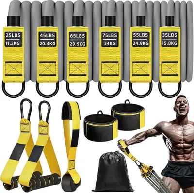 Cross-Border Hot-Selling 12-Piece Resistance Band Set Yellow Grey 300 lbs Elastic Resistance Band Assist Pull-Up Trainer Strength Training