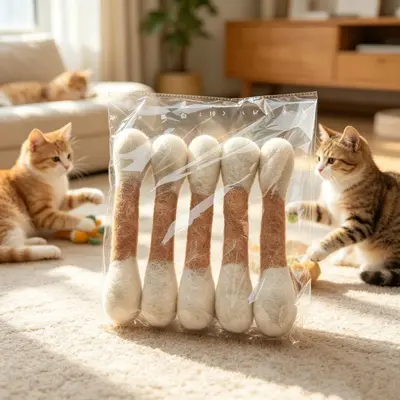 Cat Toy 100% Pure Wool Cotton Swab Cat Teaser with Catnip - 9