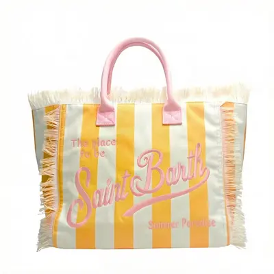 Beach Canvas Tote Bag with Tassel Embroidery, Women's Crossbody - 12