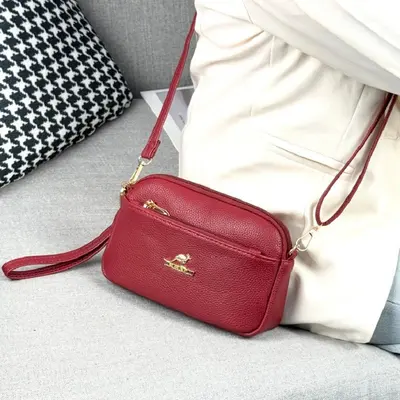 Women's Soft Leather Crossbody Bag Multi-Layer Mom Bag - 4