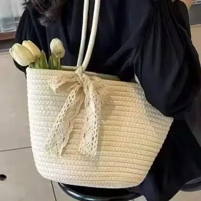 Women's Large Capacity Woven Straw Beach Shoulder Bag - 7
