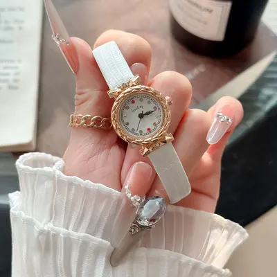 Qicaishi Moda Kadın Kol Saati Kadın Model Hasır Kordonlu Yuvarlak Günlük Su Geçirmez Yüksek Estetik Öğrenci Niş Sessiz Retro - 11