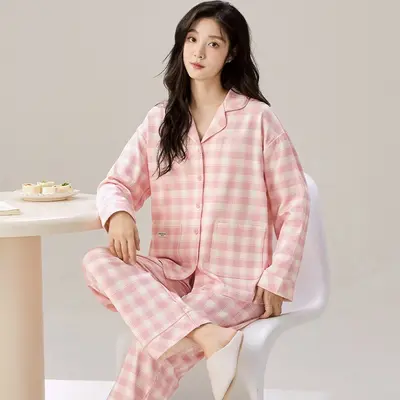 Uzun Kollu Kadın Pijama Takımı, Pamuk Görünümlü, Karikatür Desenli, Hırka Yaka