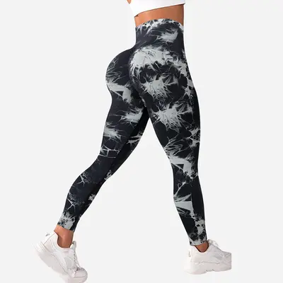 Women's Tie-Dye Yoga Leggings, High Waist, Quick-Dry, Peach Butt Lift - 9