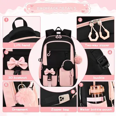 Cross-border New Student Backpack High-value Aesthetics Dual-shoulder Bag Simple Design Factory Three-piece Set Backpack Lunch Bag Pencil Case