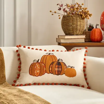 Beliebte Temu Grenzüberschreitung PC Herbst Ahornblatt Kürbis gemusterter Kissenbezug Thanksgiving Dekoration Wohnzimmer Sofa Sitzkissen Bezug - 7
