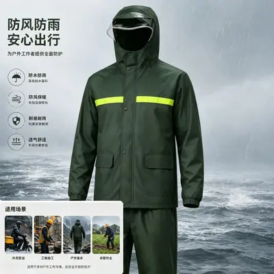 Zweiteiliger Regenanzug für Herren zum Fahrradfahren und Essenslieferungen, Regenjacke und Regenhose mit vollständigem Schutz vor starkem Regen