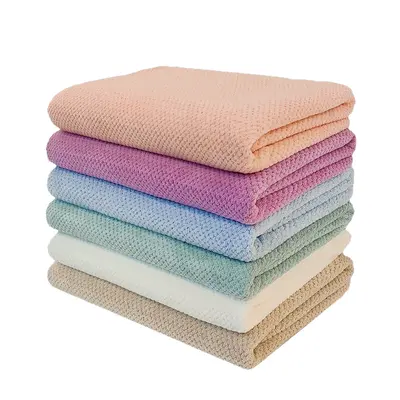 Mercan kadife ananas ekose banyo havlusu üç parçalı set - 5