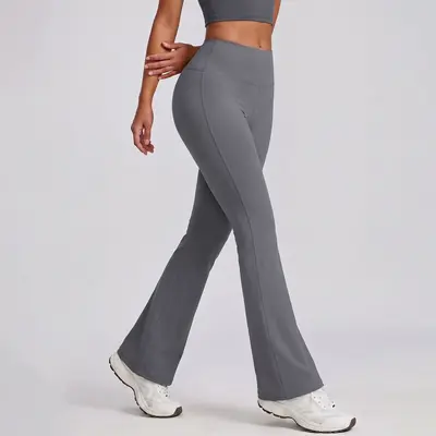 Yüksek bel kalça kaldırıcı çan paça yoga tayt, nefes alabilen, çıplak his veren dar kesim - 12
