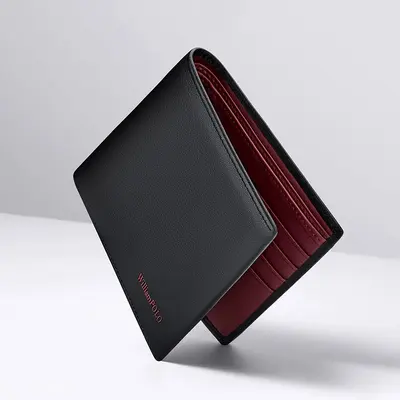 Men's Genuine Leather Short Wallet with Red Lining - 7