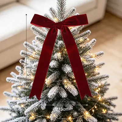 Christmas Tree Bow Ornament with Velvet Ribbon for Hanging Decor - 13