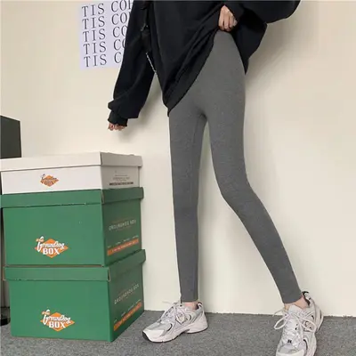 Women's Grey Thin Fleece Ribbed Leggings, Stretch, Plus Size - 9