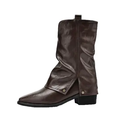 Square-Toe Inner Heel Short Boots, Retro Chunky Heel Trouser Boots for Women