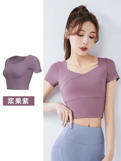 Damen-Yoga-Crop-Top mit Brustpolster, bauchfrei - 7