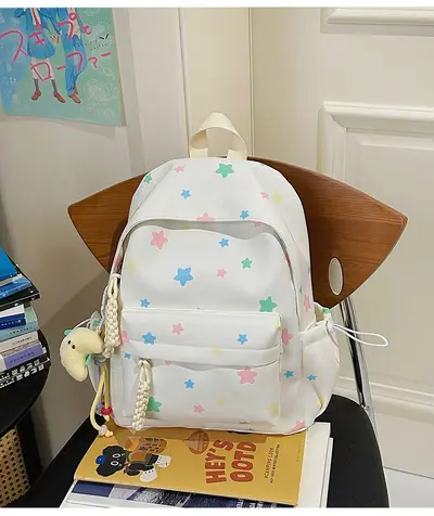 Star Pattern Backpack for Junior High Girls, Large Capacity - 7