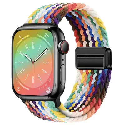 Magnetic Nylon Woven Band for Apple Watch S10, Elastic, Rainbow